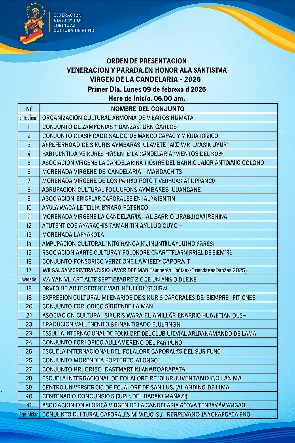VENERACION Y PARADA EN HONOR A LA SANTÍSIMA VIRGEN DE LA CANDELARIA - 2026 